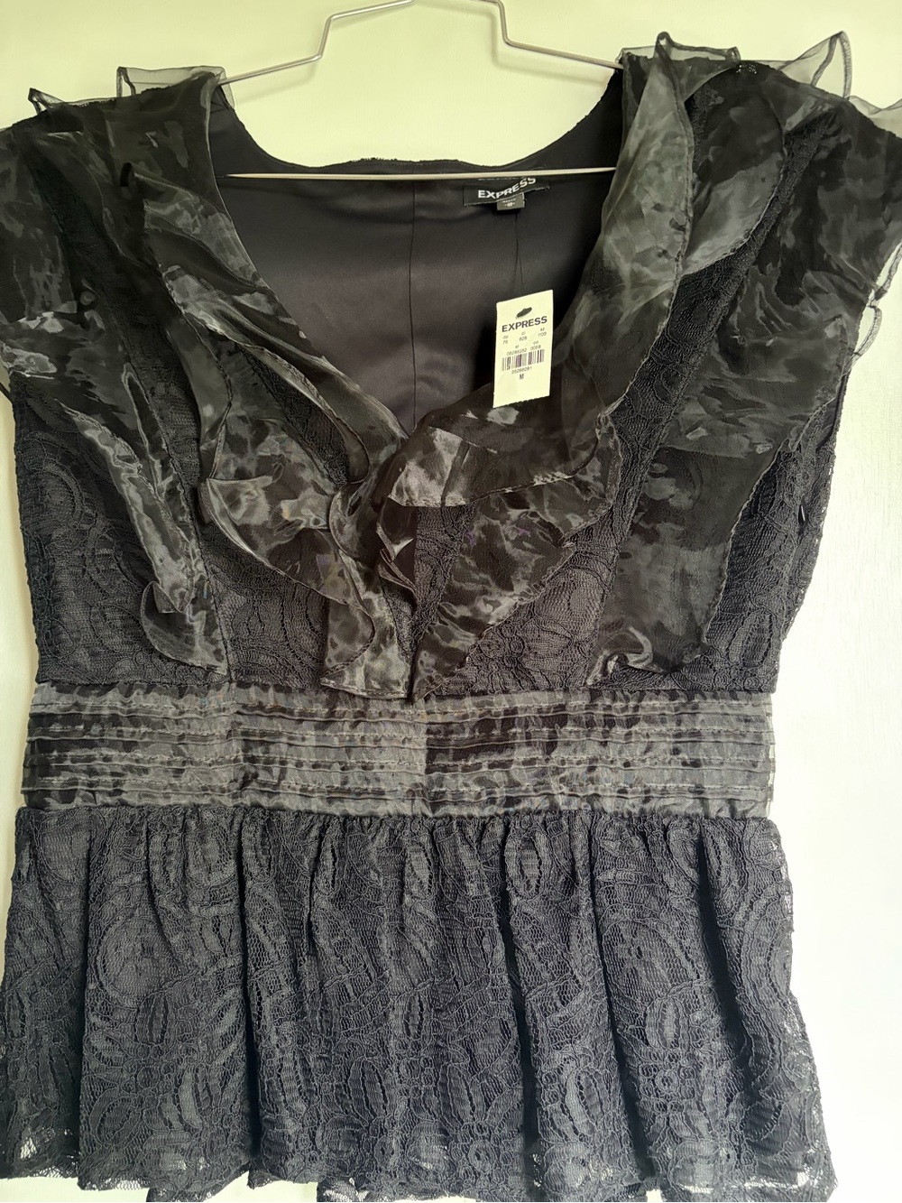 Express Black Lace Overlay V-Neck Blouse